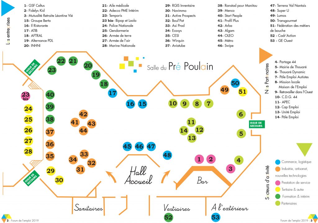 Plan répartition des stands Forum de l'emploi 2019